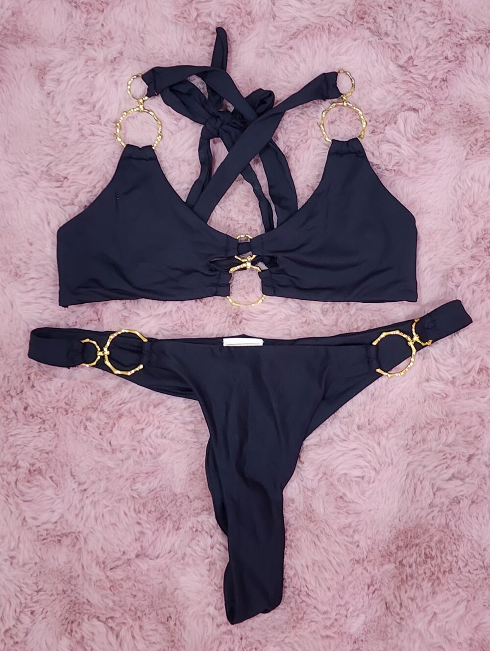 Bahimi Black Bikini, Large Top & Medium Bottoms